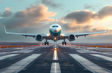 Fototapeta na wymiar an airplane taking off from the runway of an airport, stock photography