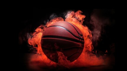 basketball with on black background with smoke, original and creative shot.