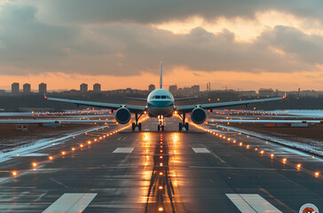 an airplane taking off from the runway of an airport, stock photography
