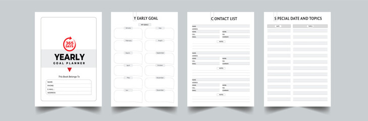 Yearly Goal Planner, Productivity Planner with cover page layout template