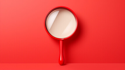 Captivating Exclamation Mark Concept: Magnifying Glass Focus on Icon Over Red Background with Copyspace for Text or Logo – Illustration of Attention-Grabbing Symbol in Business and Advertising Design - Powered by Adobe