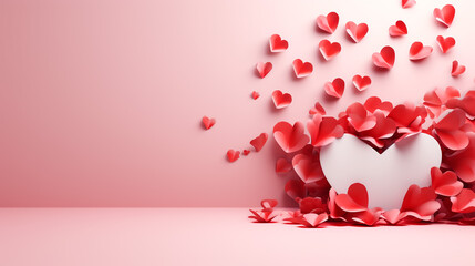 3d geometry beautiful heart. Illustration. valentine background with 3d hearts. Valentine's day design. valentine day concept. Romantic background. For creative banners and web posters.
