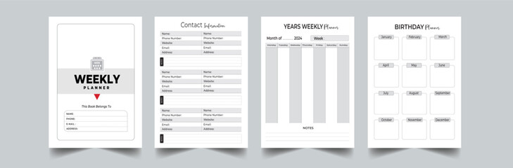 Weekly planner with cover page layout template