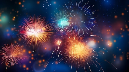 Fototapeta premium Beautiful fireworks background at night for holiday decoration