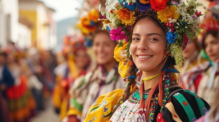 portrait of a woman in traditional clothing. traditional Easter parade with people in folk costumes, a celebration of cultural heritage in a vibrant community setting,