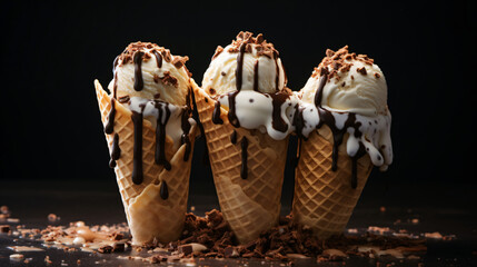Soft vanilla ice cream with chocolate flakes