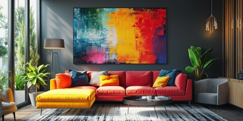 Idea for a happy vibe living room. Generative Ai.