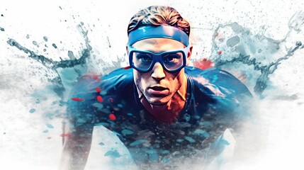 Watercolor design of a professional swimmer - obrazy, fototapety, plakaty