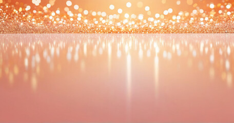 Wallpaper for party, holiday, birthday, invitation in trending peach fuzz color. Banner of bokeh...