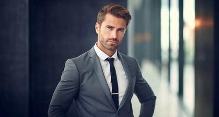 Portrait of a handsome businessman in a suit. Men's beauty, fashion.