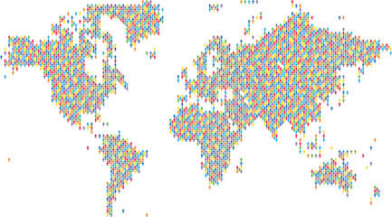 人々が集まったカラフルな世界地図