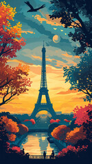 Paris illustration with Eiffel Tower