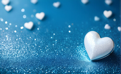 Obraz premium A small white heart on a sparkling soft blue background. Generative AI