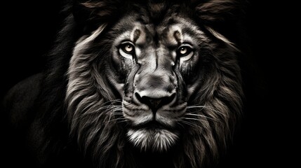 Lion's Intense Gaze in Black and White: Capturing the Soul of the King of the Jungle - Powerful Wildlife Portrait