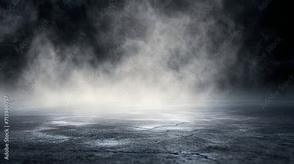 Sticker Smoke On Cement Floor With Defocused Fog In Halloween Abstract Background