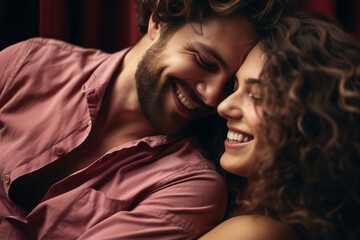Close up of cute laughing couple in love