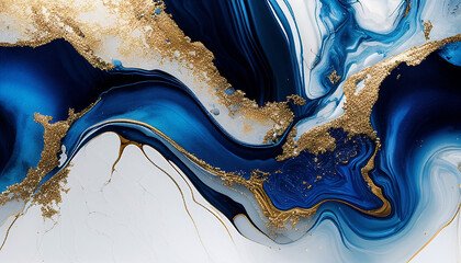 blue marble background with golden texture, Marble texture with abstract blue, white, glitter and gold background alcohol ink colors, Ai generated image