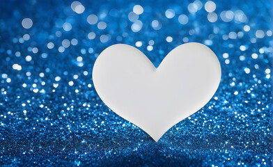 Obraz premium A small white heart on a sparkling soft blue background. Generative AI