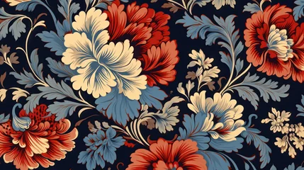 Fotobehang Traditional Russian floral pattern on black background. Vibrant Spirit of Russia with Authentic flowers pattern © Vladimir