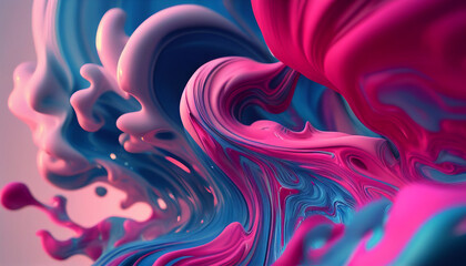 abstract fractal background,  Swirls of colorful paint liquid mixing background texture in pink and blue Ai generated image