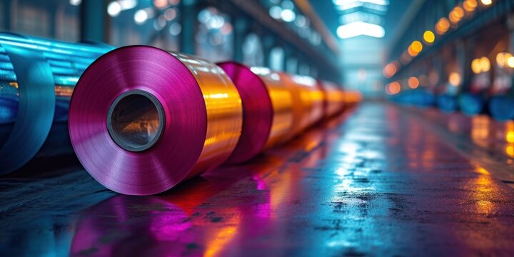 Steel roll, color, and sheet at the manufacture. Generative Ai.
