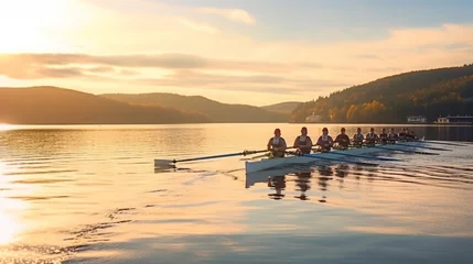 Foto op Canvas Rowing team rowing scull on lake. © haizah