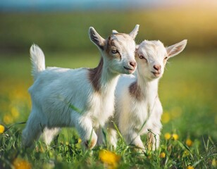 Two little baby goats on the meadow