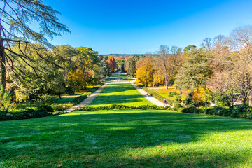 Obraz premium Madrid, Spain - november 19, 2023: autumn in the gardens called Campo del Moro on the banks of the Mnazanares river in Madrid, Spain