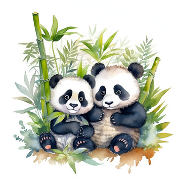 Beautiful Panda Watercolor Clipart, Cute Design for Your Project, Ai Generative