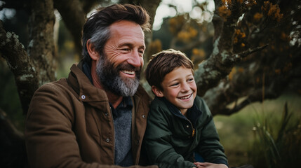 Portrait of a father and son in nature