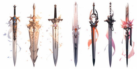 Epic warrior swords on isolated white background - anime art style
