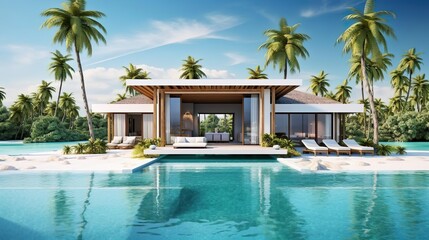 Fototapeta premium Tropical minimalistic mockup. Luxury panoramic vie