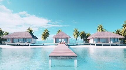 Tropical minimalistic mockup. Luxury panoramic vie