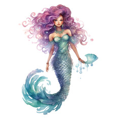 Beautiful Mermaid Watercolor Clipart, Cute Design for Your Project, Ai Generative