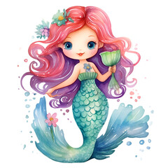 Beautiful Mermaid Watercolor Clipart, Cute Design for Your Project, Ai Generative