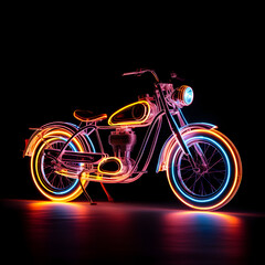 Retro Motorcycle with neon lights 