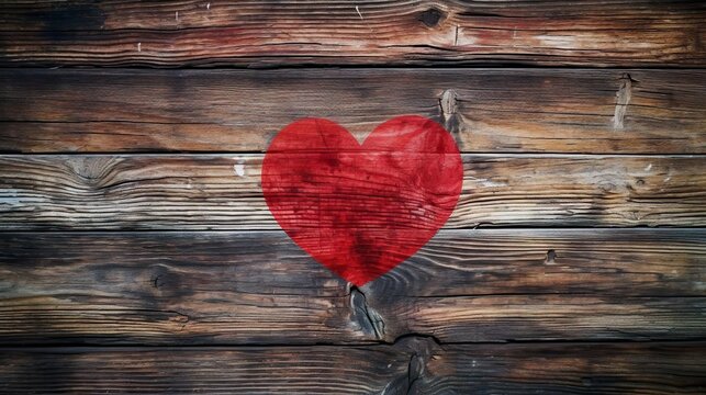 Rustic Red Heart on Weathered Wood Symbol