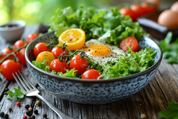 healthy food, salad , vegetables, eggs