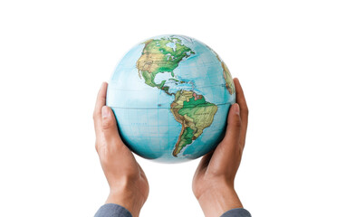A Hand Holding the World Map with Care Isolated on Transparent Background.