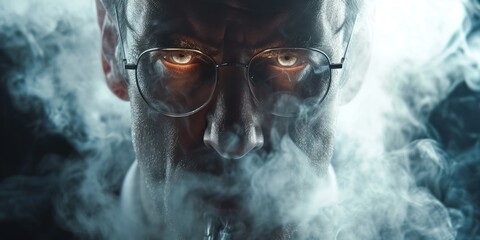 A businessman, close-up of his face, lips smoking. Generative Ai. - obrazy, fototapety, plakaty