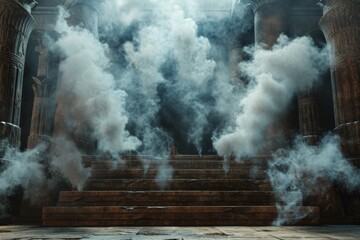 Fototapeta premium thick cloud of smoke or mist is enveloping the scene creating an eerie and mystical atmosphere