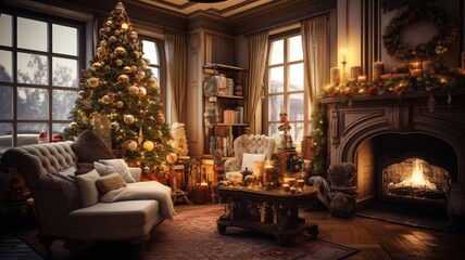 Fototapeta na wymiar Christmas charm with christmas tree elements Ai generated art