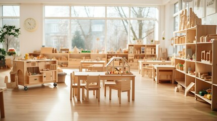 Montessori early education. Kindergarten preschool - obrazy, fototapety, plakaty