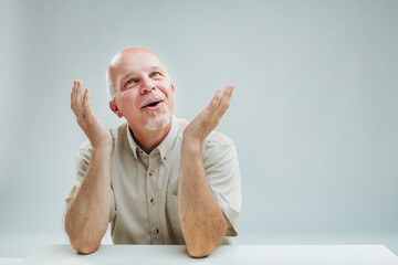 Thankful man's posture radiates happiness and recognition