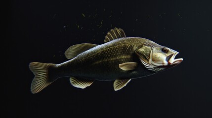 Bass in the solid black background - obrazy, fototapety, plakaty
