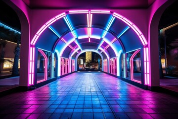 Vibrant archway entrance with neon colors. Generative AI