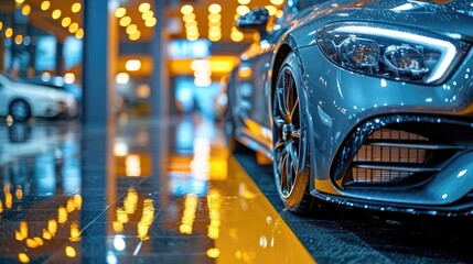 Modern Showroom Display: Elegant Black Car Parked for Sale and Lease