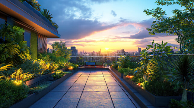Roof top garden in urban jungle style. The concept of an environmentally friendly vegetable garden at home and a healthy diet