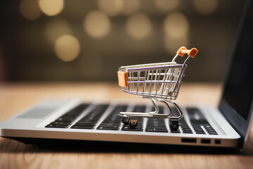 Empty shopping cart on laptop, Shopping online concept, Empty shopping trolley on a laptop keyboard, Online shopping, generative ai