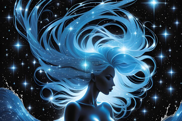 woman zodiac sign Aquarius on starry background